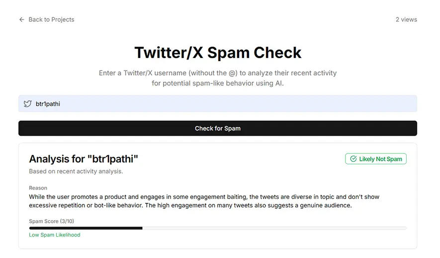 Twitter/X Spam Check