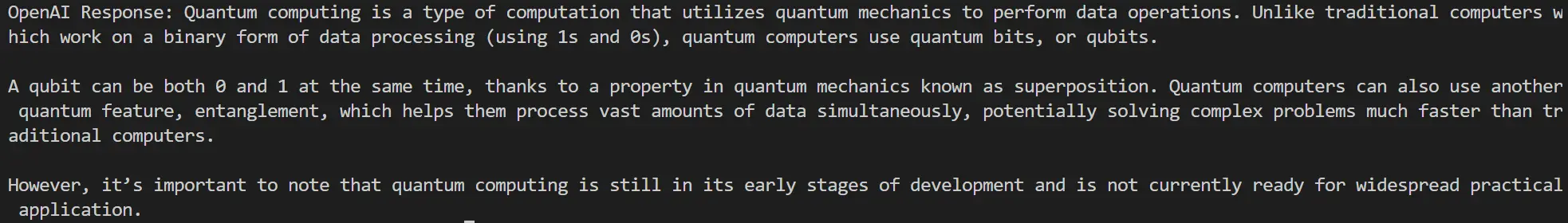 OpenAI API response to a prompt